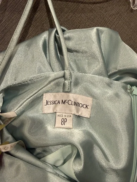 Jessica McClintock Bluish Sage Green Satin Maxi Dress with Jeweled - Picture 4 of 4